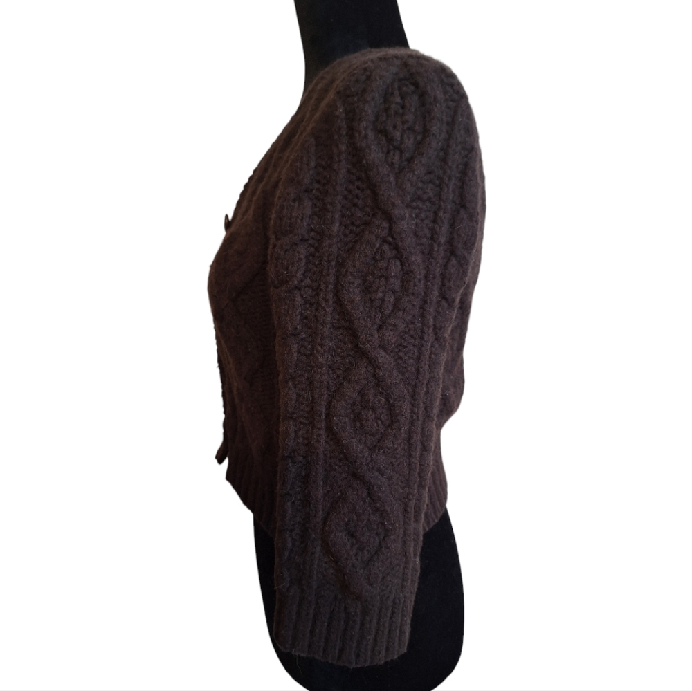 J Crew Dark Brown Cable Knit Button Down Women's Sweater - Size Small - Picture 2 of 9